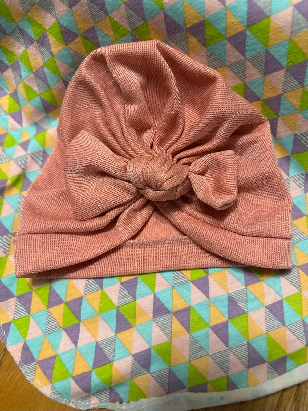 Girls Pink Floral Knot Turban Hat - Stretchy Knit Kids Headwrap